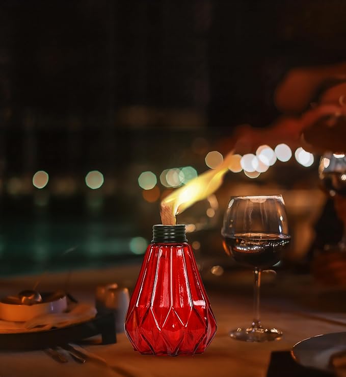 Deco Window Pack of 3 Table Torch for Indoor Outdoor Citronella Oil Tabletop Glass Lamp Landscape Lantern with Fiberglass Wick & Cap for Garden Patio Yard Party Decor Light