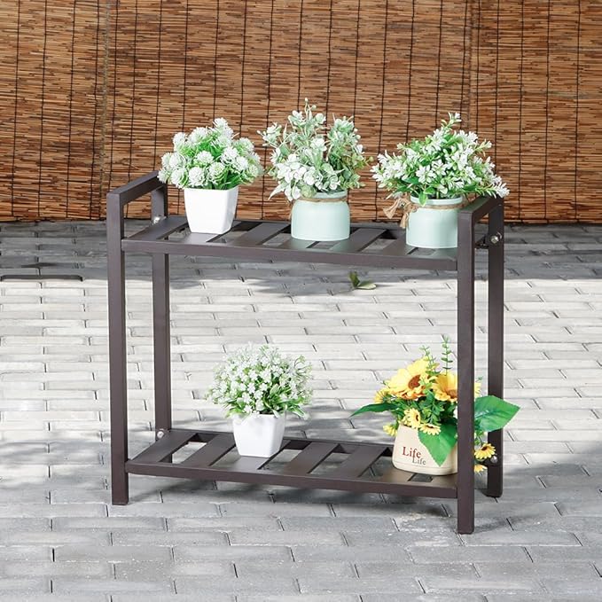 Versatile Indoor/Outdoor Plant Stand – High-Strength Aluminum with 300 LBS Load Capacity - Ideal Decor for Patios, Gardens, Living Rooms | L17.7 x W11.8 x H22 inches