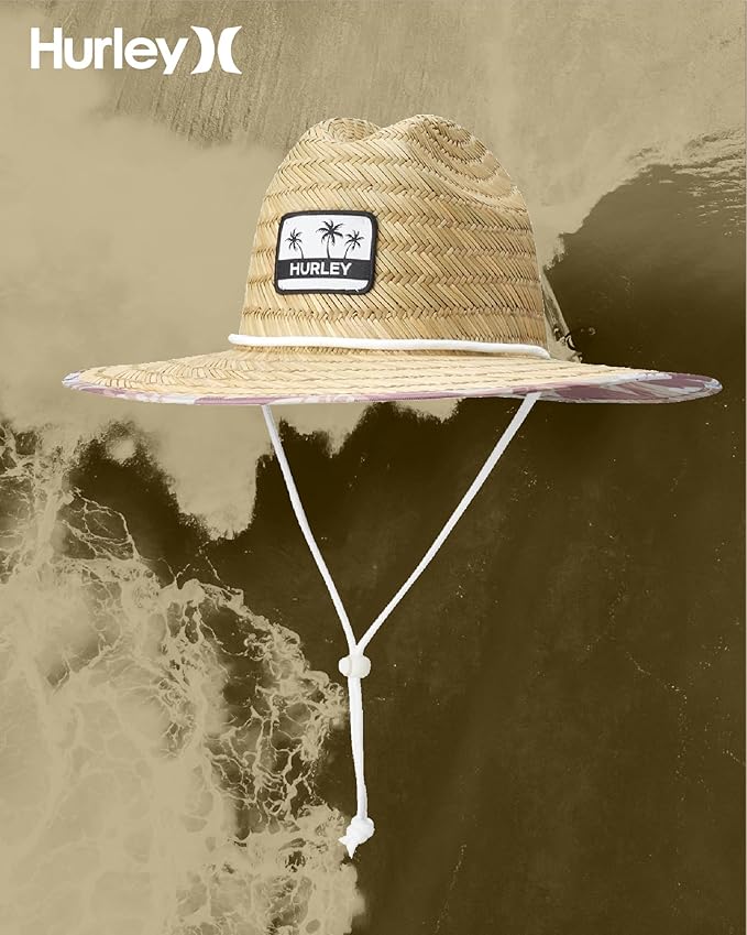Hurley Women's Straw Hats - Real Straw Hat Medium Brim and Adjustable Chin Strap