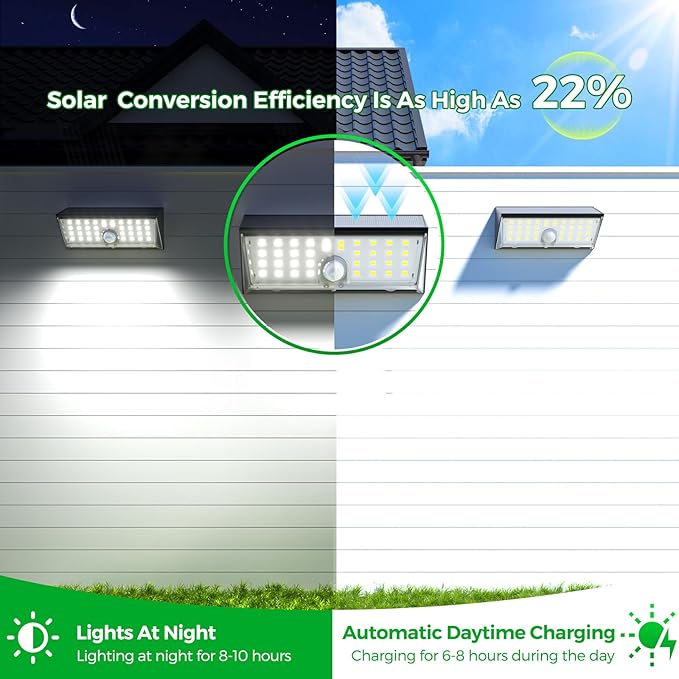 JSOT Solar Motion Lights Outdoor, 4 Modes Motion Sensor Lights Outdoor Waterproof IP65, 38LED Bright Wall Security Lighting for Outside Garage Garden Fence - Cool White 6Pack