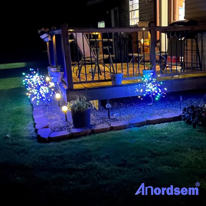 Anordsem Solar Lights Outdoor Waterproof: Garden Light Solar Powered for Yard Outside - Fireworks Lamp Colorful Lighting Path Decor 2 Pack - LED Sparkler DIY Decorating Gifts for Women Mom Wife