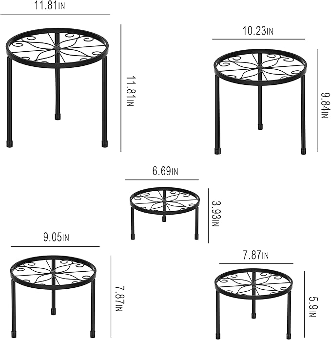 CADANI 5-Pack Metal Plant Stands for Outdoor Indoor, Anti-Rust Iron Flower Pot Stand, Heavy Duty Plant Pot Shelf for Multiple Plant, Decoration Racks for Home, Patio & Garden