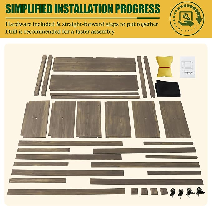 MUPATER 4x2FT Raised Garden Bed, Planter Box with Four Wheels and Legs for Herbs, Flowers and Vegetables, Elevated Garden Bed with Drainage Holes for Greenhouse, Garden, Farm, Brown