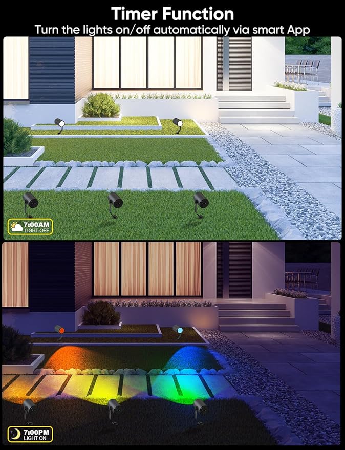 Smart Landscape Lighting Kit 36W, RGBCW Smart Landscape Lights 6 Pack, IP65 Waterproof Outdoor Spotlights, Alexa/Google Assistant Compatible, for Garden Pathway Yard Holiday Decor