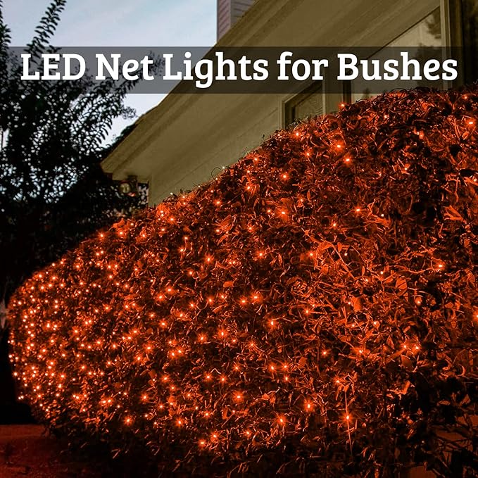 Christmas Net Lights Outdoor - 360 LED Orange Net Lights Waterproof with Remote, 12x5 ft Extendable 8 Modes for Bushes, Gazebo, Lawn, Garden, Shrubs, Tree, Backyard Decorations