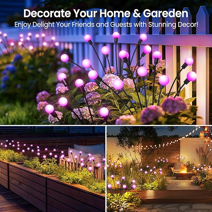 LETMY Solar Garden Lights - 6 Pack Upgraded Swaying Solar Lights Outdoor, 48 LED Firefly Lights Outdoor Waterproof Garden Decorations for Yard Patio Pathway (Purple)
