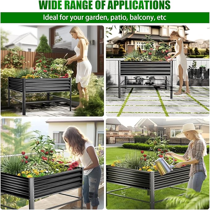 Raised Garden Bed with Legs, 48×48×32in Large Metal Elevated Raised Planter Box,1000lb Capacity with Drainage Holes for Vegetables Lawn Green Flowers, Fruits, Terrace