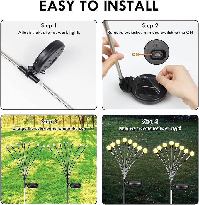 OZS Solar Garden Lights(6Pack Total 48LED) -Solar Lights Outdoor, Firefly Light for Outside, Sway by Wind, Fairy Light Outdoor Waterproof for Patio Pathway Garden Decor(Warm White)