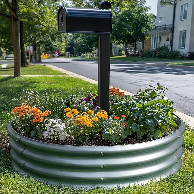 KING BIRD Raised Garden Bed Galvanized Round Planter Box Outdoor for Gardening, Plants, Vegetables, Flowers, Silver, 47x47x12 in