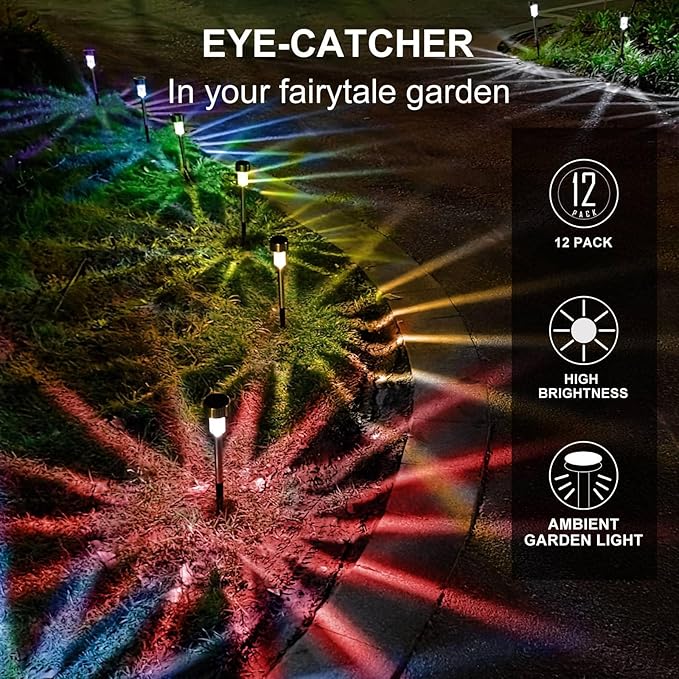 Solar Lights Outdoor Waterproof, Stainless Steel LED Landscape Lighting Outdoor Solar Lights for Outside Solar Garden Lights for Pathway, Walkway, Patio, Yard, Lawn - 16 Pack ( Multicolor )