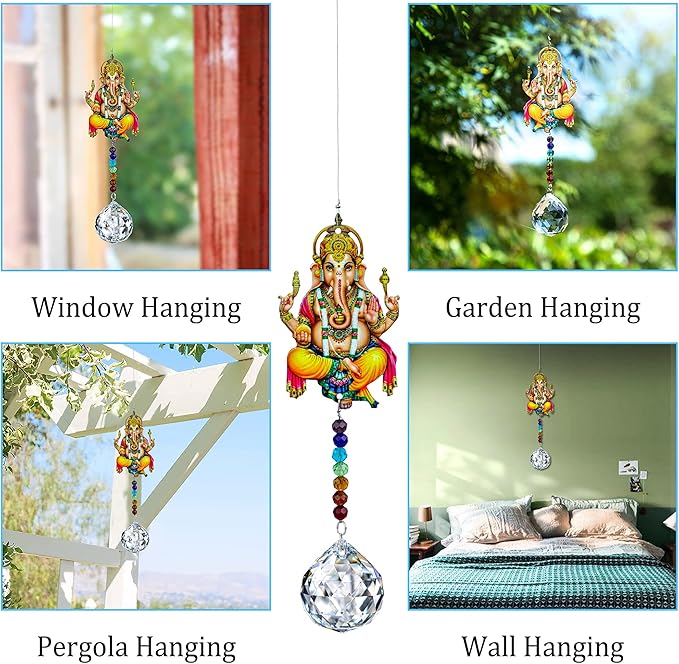 Elephant God Prism Suncatcher Hindu Ganesha Protection Charm Decor Window Garden Wall Hanging Crystal Pendant