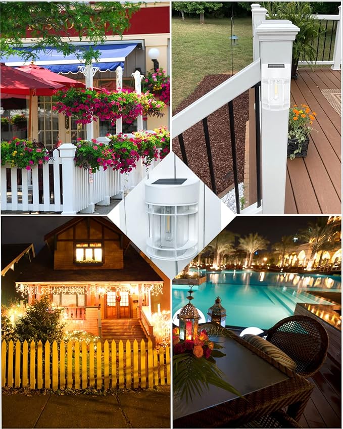 Solar Fence Lights, 8 Pack Deck Light Solar Powered, Waterproof Solar Outdoor Lights Decorative for Garden Backyard Fence Post Patio, White