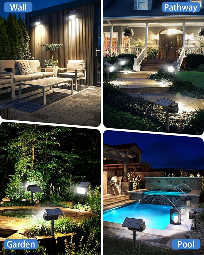 Fabrito Solar Spot Lights Outdoor 136 LEDs, Large Area Lighting Solar Lights Outdoor, 4 Pack IP65 Waterproof Landscape Spotlights Auto On/Off for Yard, Garden, Pathway, Plants,Tree (Cool White)
