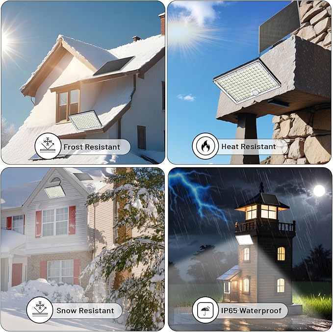 Outdoor Solar Lights,113 Powerful LED Lenses with 9000k Cool White Light, Solar Security Lights Indoor 5 Meters Long Wire, Works Upto 24 HR on Mode 3, Comes with 2 Year Warranty.