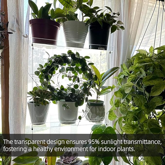 Hanging Clear Window Plant Shelves, Height Adjustable Acrylic Window Plant Hanger, 3-Tier Sturdy Window Sill Plant Shelf for Indoor Window Grow Herbs, Succulents, Flower