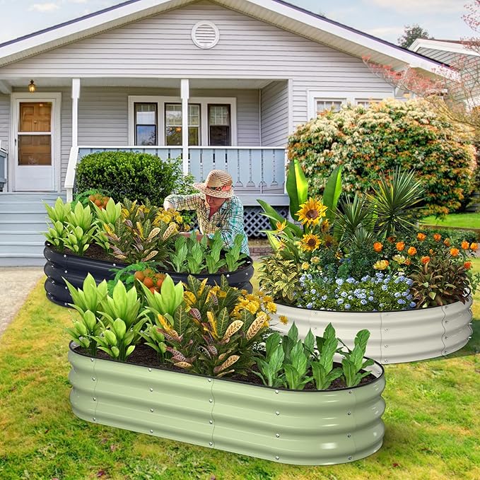 Kesfitt Raised Garden Bed Kit,Outdoor Galvanized Planter Large Metal Raised Boxes with Safety Edging and Gloves for Gardening Vegetables,Fruits,Flower(5x2x1FT)