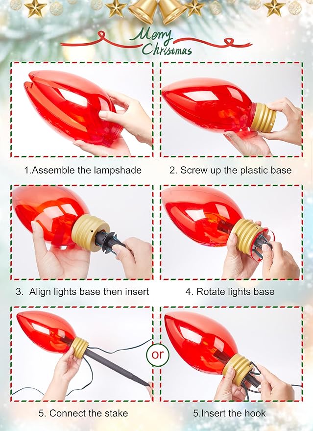 Super C9 11 Feet 5 Multicolor Jumbo C9 Pathway Lights - Colored Bulb Outdoor Christmas Light Decorations for Lawn Holiday Yard