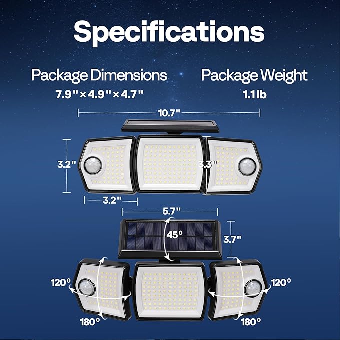 VIVOHOME Linkable Solar Flood Lights Outdoor, 2 Adjustable Motion Sensors Security Lights with 3 Heads, 2500LM, IP65 Waterproof, Solar Powered for Outside, Yard, Porch, Patio