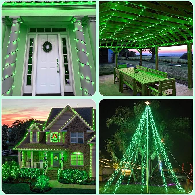 2 Pack Solar String Lights for Outside, Each 40Ft 120 LED Solar Lights Outdoor, 8 Modes Waterproof Solar Powered Twinkle Light for Backyard Patio Tree Party Garden Wedding Decoration, Green