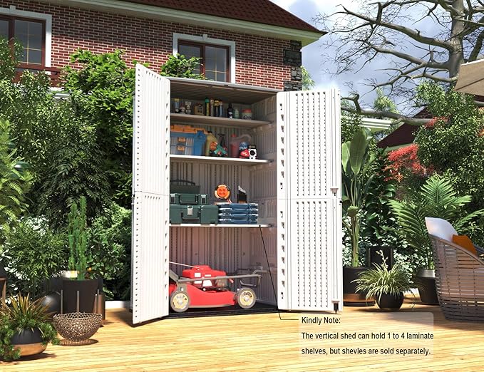 HOMSPARK Storage Shed Weather Resistance, Multi-Purpose Outdoor Storage Cabinet for Backyards and Patios, Horizontal Storage Shed for Lawnmower, Patio Accessories (White, Tall - 53 cu.ft)