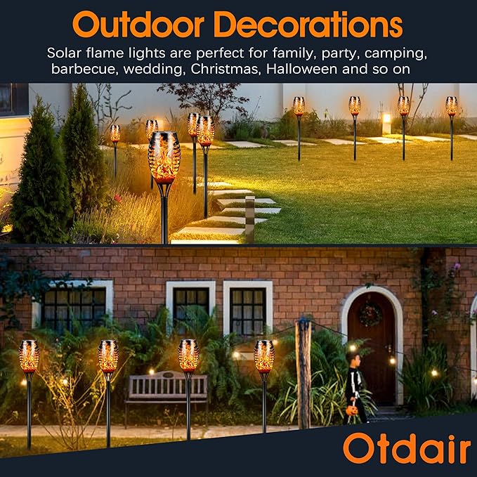 Otdair Solar Outdoor Lights, 16 Pack 12LED Solar Tiki Torches with Flickering Flame, IP65 Waterproof Mini Solar Torch Lights Auto On/Off for Garden, Patio, Yard, Pathway