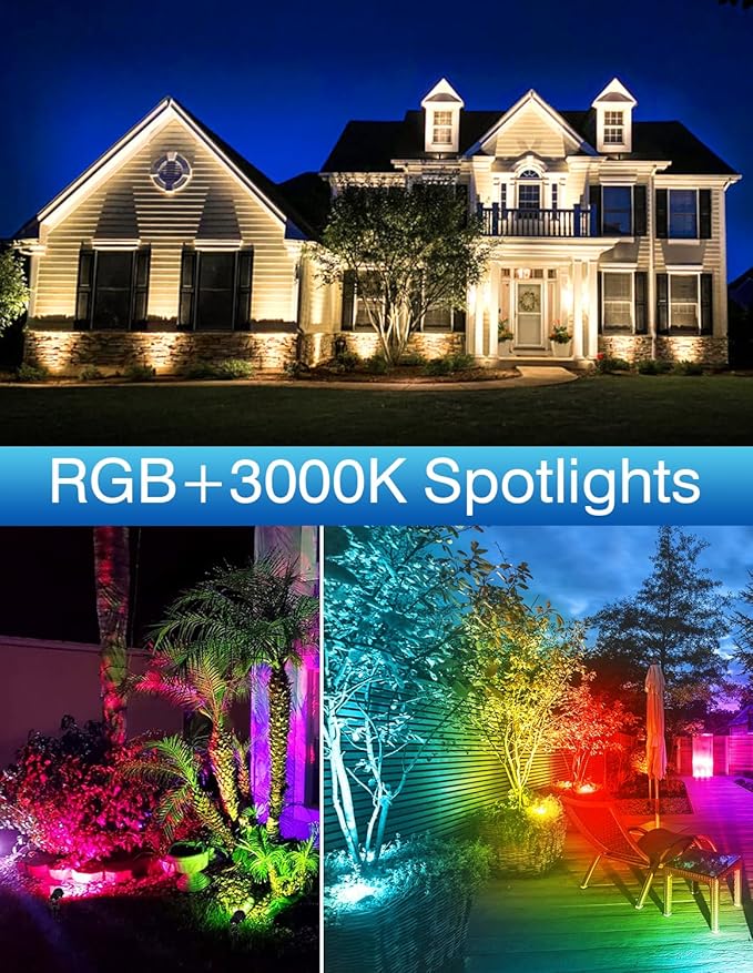 RGB Spotlights Outdoor, Color Changing Landscape Lights, Waterproof Spotlight with US Plug for Yard Tree Garden Path House Halloween Christmas Decoration(6 Pack)