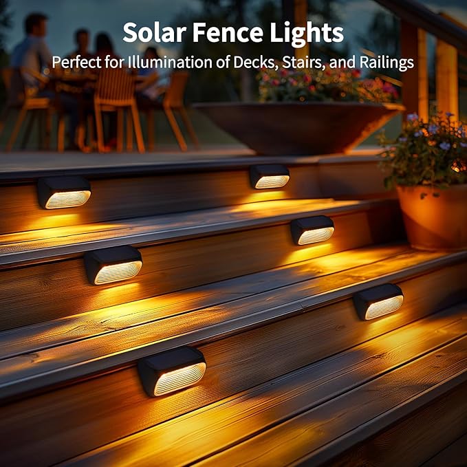 LETMY Solar Fence Lights Outdoor Waterproof, 6 Pack Fence Lights Solar Powered with 3 Modes, Auto On/Off Outdoor Solar Deck Lights for Outside Yard Stair Fence Deck Wall Patio Decor