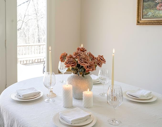 White Ceramic Vase Flower Vase, Big Textured Round Vase for Centerpieces, Kitchen, Living Room, Bedroom Decor Gifts