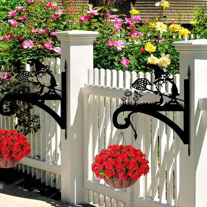 Plant Hangers Outdoor Heavy Duty Iron Decorative Gnome Silhouette Pot Hangers for Plants 11 inch Hanging Plant Bracket Wall Plant Hanger for Bird Feeder Flower Pot Lantern Wind Chimes