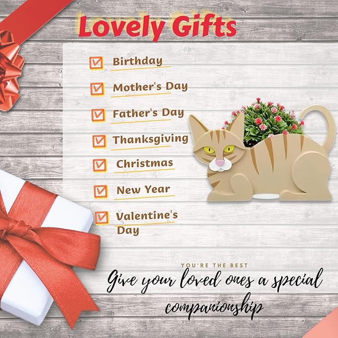 Yellow Cat Planter Plant Pots,Cute Garden Cat Flower Planter,Cat Planters Birthday Gifts for Women,Office,Indoor/Outdoor Decor(12.5 * 5.6 * 7.8in)