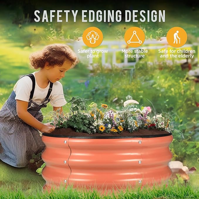 ZXZYHFTY Round Galvanized Raised Garden Bed kit,Pink Outdoor Garden Raised Planter Box, Round Large Metal Raised Garden Beds for Vegetable 2 * 2 * 1ft 1 Pack