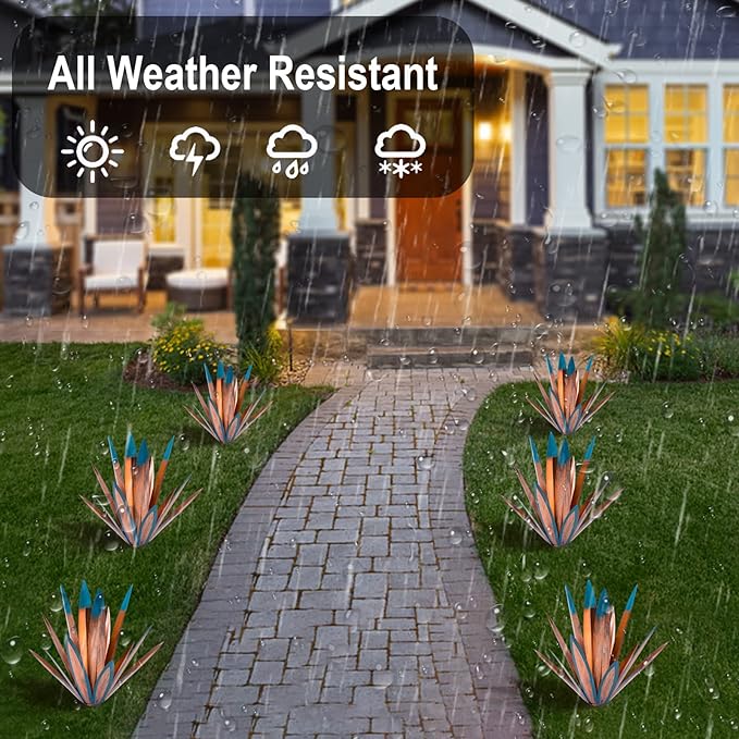 Large Tequila Rustic Sculpture, Rustic Metal Agave Plants for Outdoor Patio Yard, Home Decor Hand Painted Metal Agave Garden Yard Statue, Outdoor Lawn Ornaments (2 Big 1 Small)