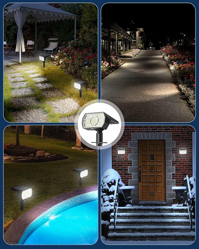 Kaxiida Solar Lights Outdoor Waterproof IP68, 3 Lighting Models Solar Powered Spot Lights Outdoor, 56LED Dusk to Dawn for Yard Patio Garden Pathway Landscape Lighting