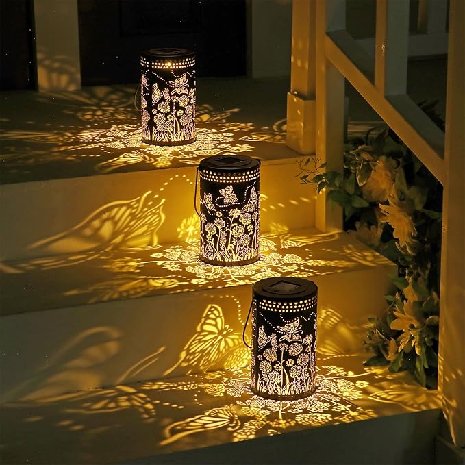 Butterfly Solar Lanterns Outdoor Waterproof, Metal Hanging Lantern for Yard, Patio, Backyard, Porch – Birthday Gifts for Women, Mom, Grandma, Butterfly Garden Decor for Lawn, Pathway, Landscape