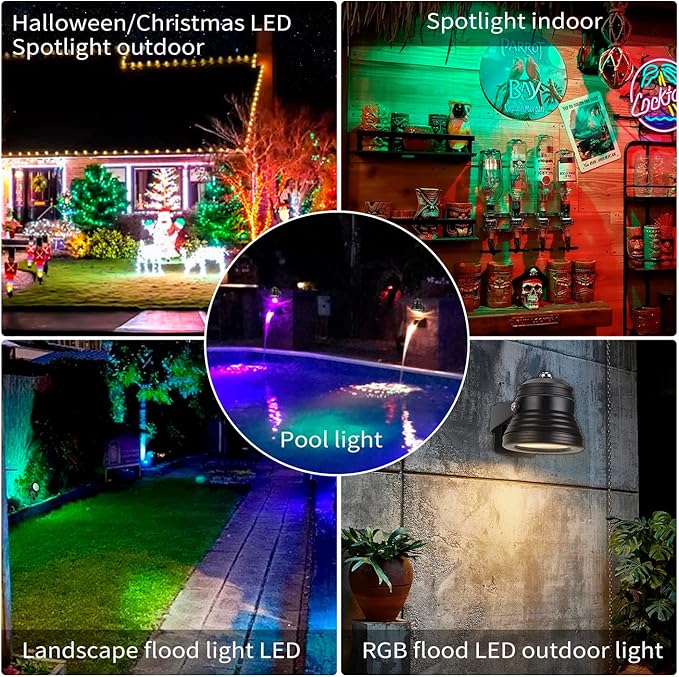 Smart Outdoor Lights,15w Halloween Lights with US Plug,12V APP Control Spotlight with Waterproof,Dimmable Spot Lights with Timer(NO Remote)