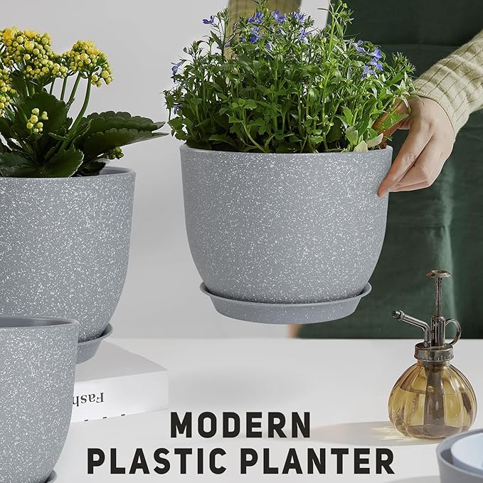 Plant Pots 12/10/9 inch Set of 3, Flower Pots with Multi Mesh Drainage Holes, Large Planters for Indoor Outdoor Garden Plants and Flowers. (Gray)