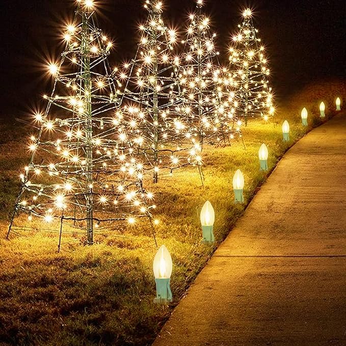 C9 Christmas Lights Outdoor, 2 Packs Total 51.4 Ft 40 Bulbs Christmas Pathway Lights, Waterproof Walkway Lights for Outside Driveway Sidewalk Outdoor Christmas Decorations Yard, Clear