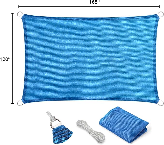 Eden's Decor Straight Flat-Edged Sun Shade Sail Rectangular 10' x 14' Blue UV-Blocking Outdoor Canopy Fabric Cloth Awning for Pergola Patio Garden Backyard Custom Size