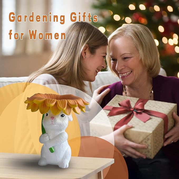 Solar Garden Decor Bunny Garden Statue Easter Decorations Outdoor Resin Sunflower Rabbit Statue with Bird Feeder Patio Decor Bunny Figurines with Lights Yard Decorations Easter Gifts for Women