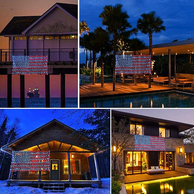 MUYUN American Flag String Lights, 420 LED USA Flag Net Light Waterproof Patriotic Lights for Party Home Decor July 4th Decorations Independence Day