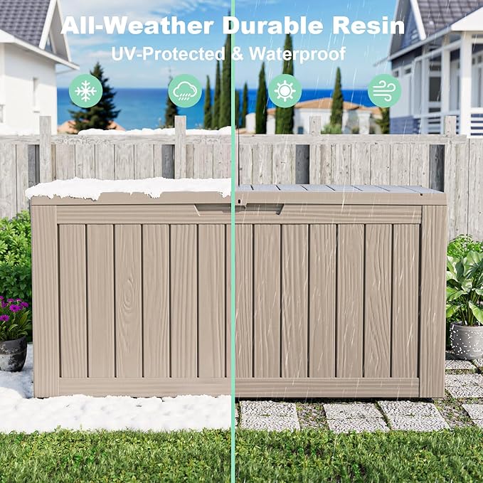 75 Gallon Waterproof Outdoor Storage Box,Resin Deck Box,Lockable Outside Storage Box Container for Patio Furniure,Garden,Pool Tools (75 Gallon,Grey)