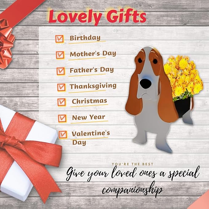 Basset Hound Dog Planter Plant Pots,Cute Garden Dog Flower Planter,Dog Planters Birthday Gifts for Women,Office,Indoor/Outdoor Decor(9.45 * 8.54 * 13.23in)