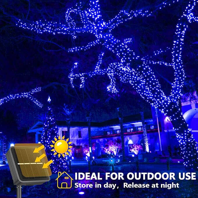 YEGUO 4 Pack Blue Solar Fairy Lights Outdoor Waterproof, Each 100 LED 33ft String Lights, 8 Modes Twinkle Lights