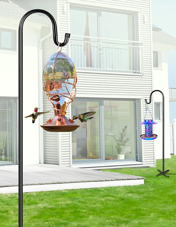 XDW-GIFTS Bird Feeder Pole for Outdoor, 2-Pack 45 Inch Shepherds Hooks Heavy Duty Garden Pole for Hanging Plant Basket, Solar Light Lanterns, Garden Plant Hanger Stands with 5 Base Prongs