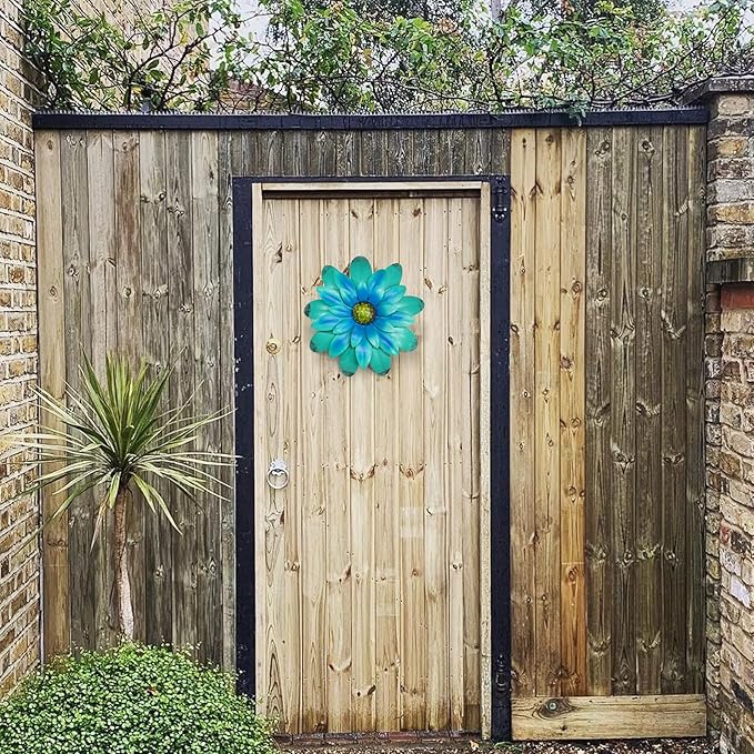 EASICUTI Blue Metal Flowers Wall Decor Metal Wall Art Decorations Hanging For Indoor Outdoor Home Bathroom Kitchen Room Bedroom Living Room Garden Patio Porch 12 Inch