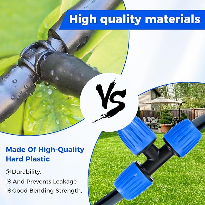 Drip Irrigation Fittings Kit for 1/2 Inch Tubing, 24 PCS 1/2" ID x 0.6-0.63" OD 16 mm Drip Anti-drop Barbed Locked Nut Connectors - 5 Tees, 5 Couplings, 2 Switch Valves, 5 End Cap, 5 Elbows, 2 Adapter