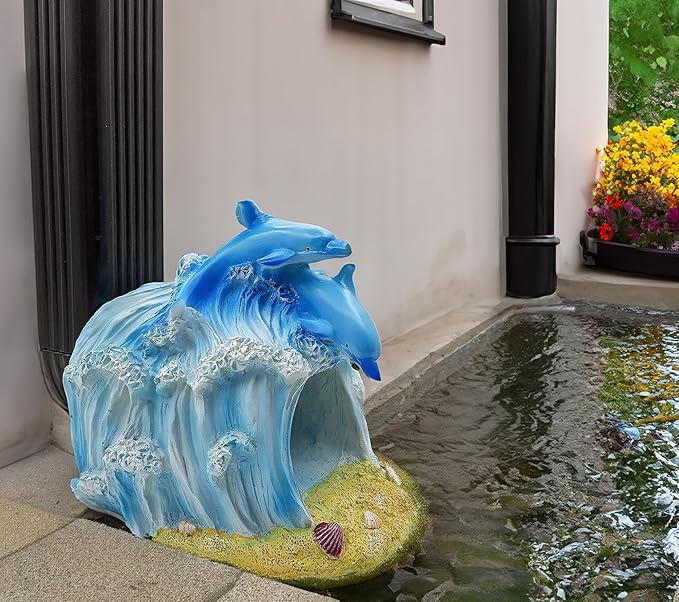 Dolphin Statue 3"x4" Gutter Downspout Extension Decor, Whimsical Garden Rain Diverter, Outdoor Decor Sculpture Ornament, Gutter Extender Diverter, Splash Blocks for Gutters Downspouts
