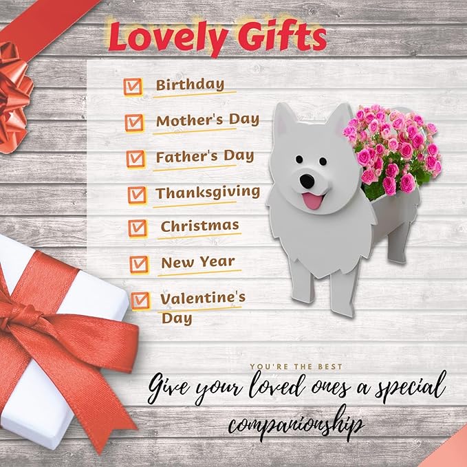 Samoan Dog Planter Plant Pots,Cute Garden Dog Flower Planter,Dog Planters Birthday Gifts for Women,Office,Indoor/Outdoor Decor(9.45 * 6.77 * 13.46in)