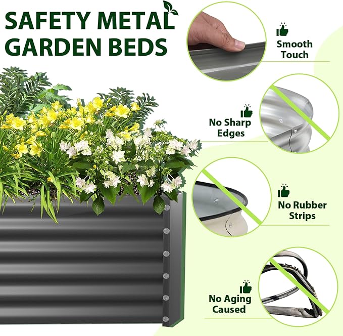 A ANLEOLIFE 8X4X1.5 ft Galvanized Raised Garden Beds Outdoor, Rectangular Metal Planter Box for Planting Vegetables Flowers Herb, Anti-Rust & Easy-Setup, Quartz Grey