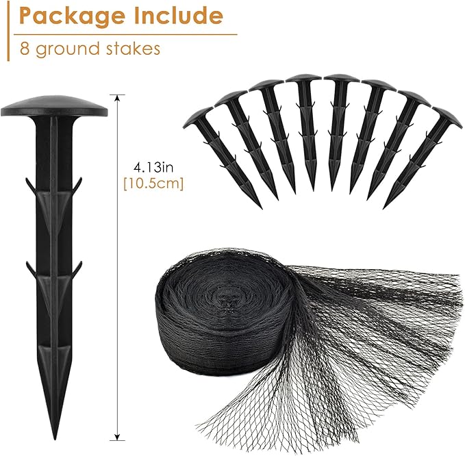 PACETAP Pond Netting Kit 10 x 10 Ft for Leaves, Heavy Duty Koi Pond Cover, Pool Protective Cover Netting with Stakes Protecting Koi Fish from Birds, Cats, Predators